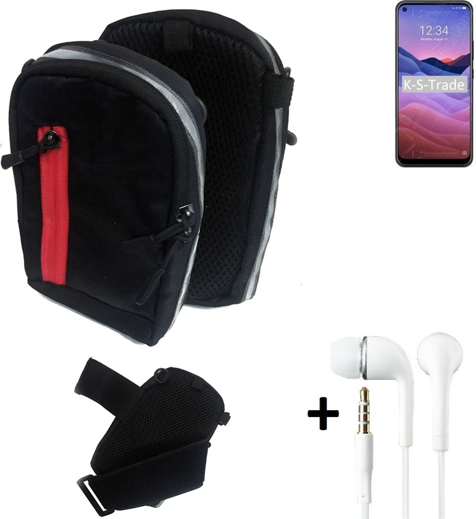 K-S-Trade Outdoor Gürteltasche Holster Umhängetasche + Kopfhörer kompatibel mit ZTE a1 schwarz Handy Tasche Case travelbag Schutzhülle Handyhülle