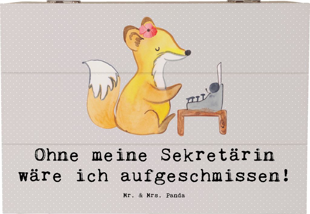 Mr. & Mrs. Panda Schatulle Sekretärin Helfer 22 x 15 cm - Grau Pastell - Geschenk, Ohne meine wäre ich aufgeschmissen!, Empfang, Holzkiste mit De...
