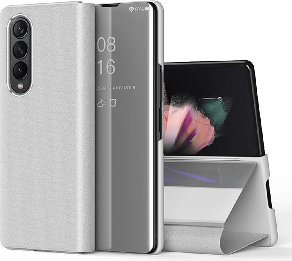 Galaxy Z Fold 3 5G Hülle, Überzug Spiegel Smart View Schutzhülle Klapphülle mit Ständer für Samsung Galaxy Z Fold 3 5G Silber