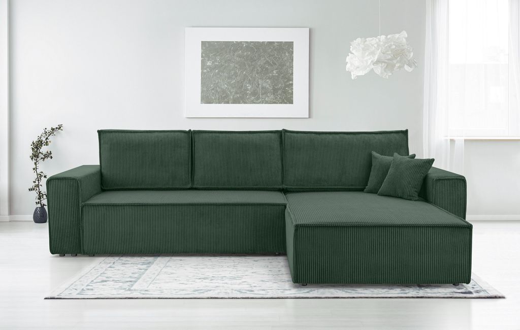 AX LIVING Dunkelgrün Cord Couch Form – Cedria L Wohnlandschaft 287cm