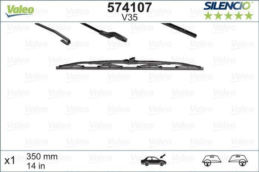 VALEO 574107 Scheibenwischerblatt OE 1771499 kompatibel mit A3 8L, A4 8D, 5er E61, Matiz, Berlingo, ZX, Kalos, Musso, Tico, Sedici, Escort, Focus, ...