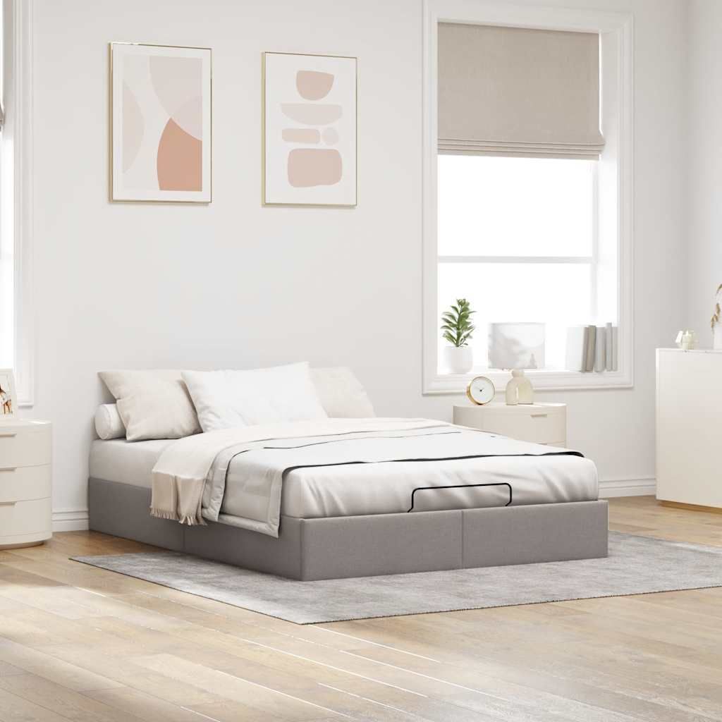 (NEU 2026) Ottoman-Bett ohne Matratze, Taupe 140x190 cm - Stoff - Klassische Betten - 48.6 kg