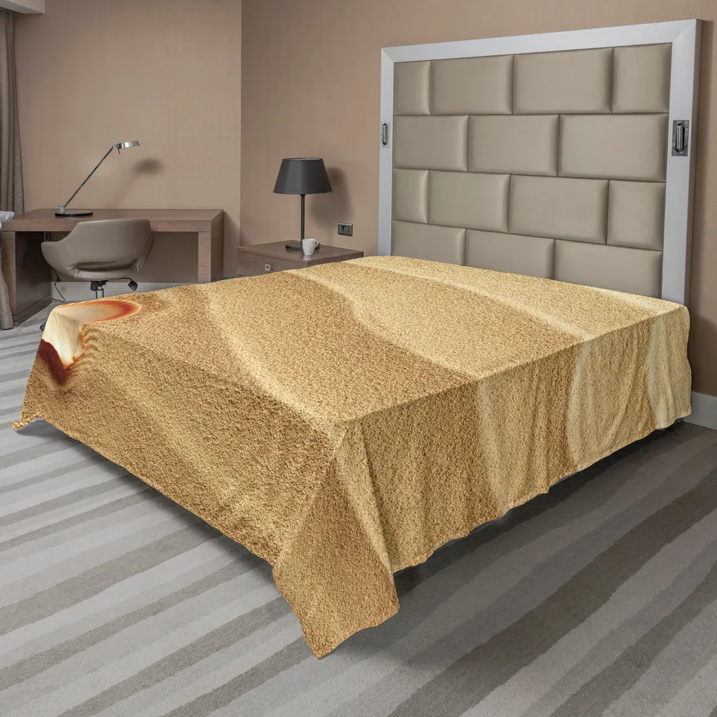 Drap plat pour décoration de lit thème marin plage 244 x 205 cm brun