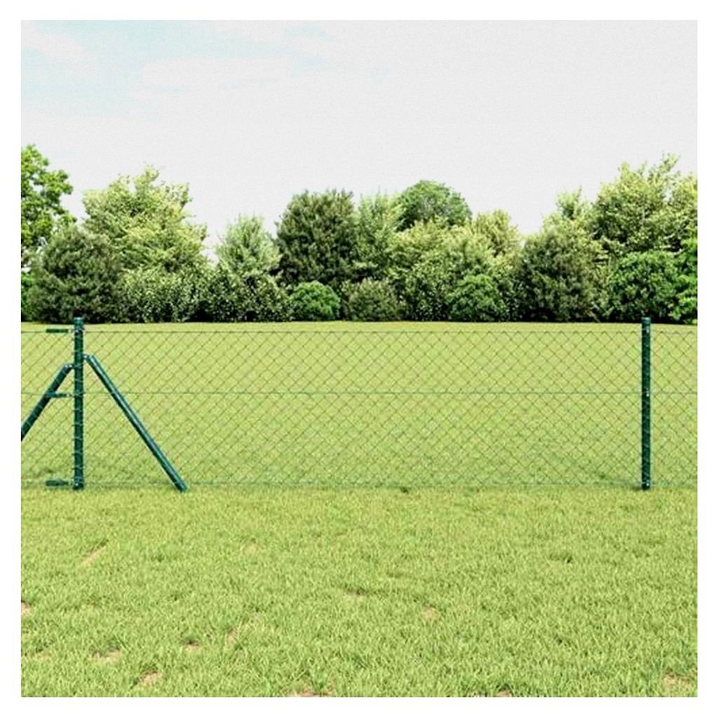 Kettengliedzaun Grün 0,4x25 m Stahl, Zaunstangen Maschendrahtzaun für Garten, Hühnerstall und Weide