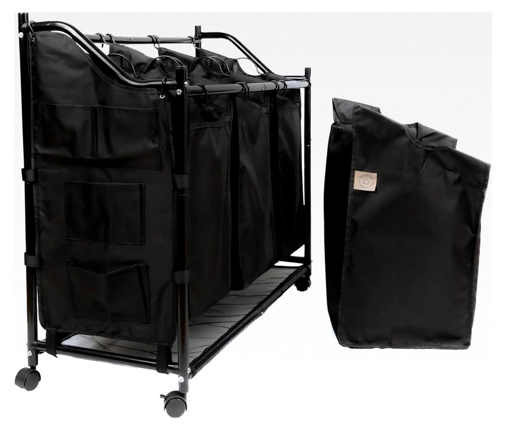 Wäschekorb mit Rollen, Wäschesammler und Wäschesortierer, 4 abnehmbare Stofftaschen, Seitentasche für Kleinigkeiten, Aufbewahrung für Spielsac...