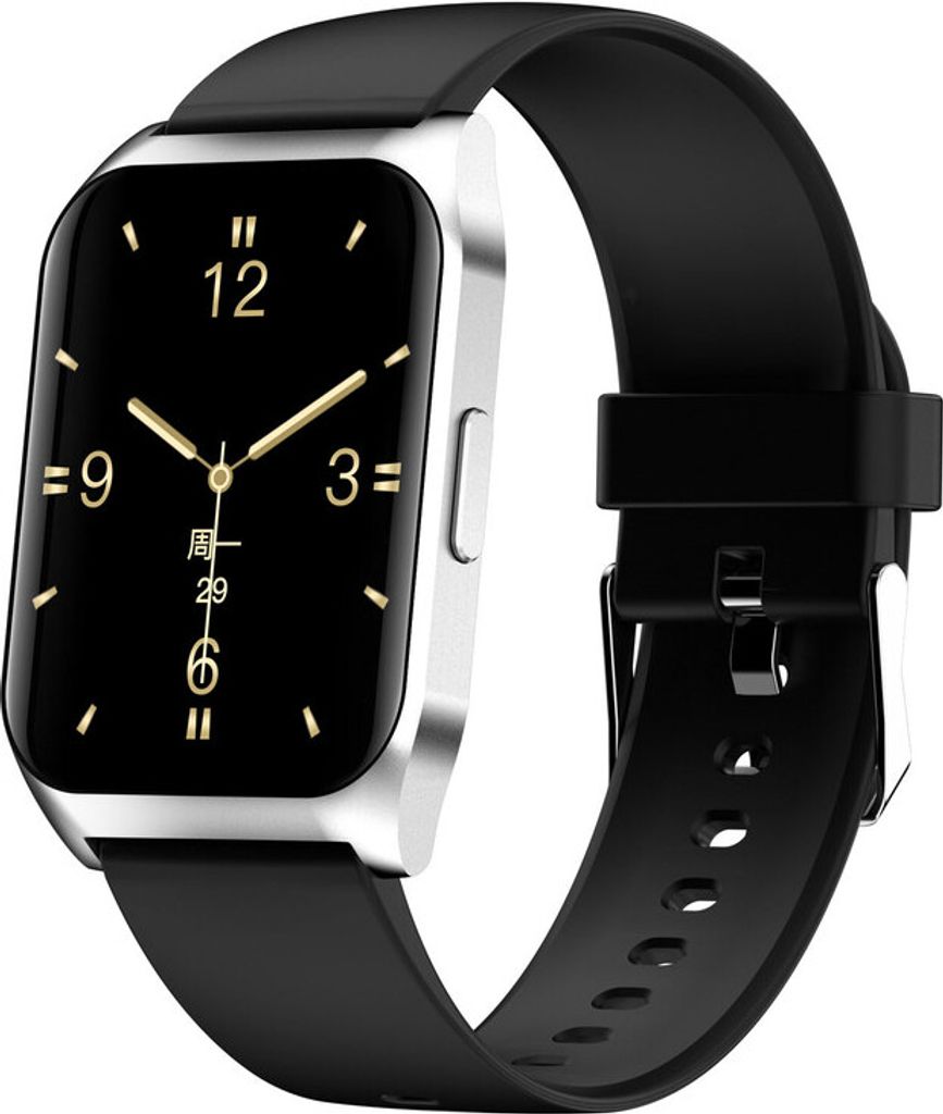 E17 Smart Watch mit Make Call Portable Music Player Fitness Tracker Pulsmesser für Männer Frauen, Silbernes Kautschukarmband