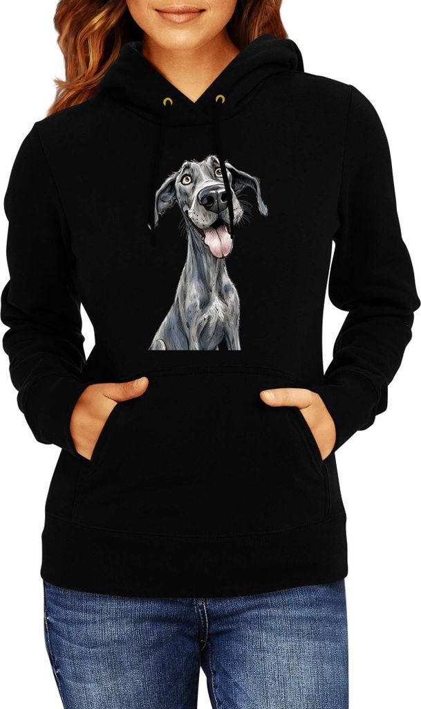 Damen Kapuzenpullover Funny Dogs Breeds Great Dane Dog Breed, Lady XL / Schwarz