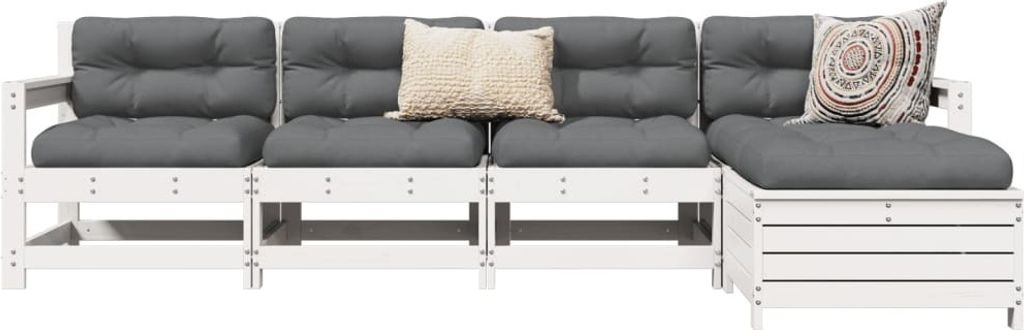 Maison Exclusive - 5-tlg. Garten-Sofagarnitur Weiß Massivholz Kiefer