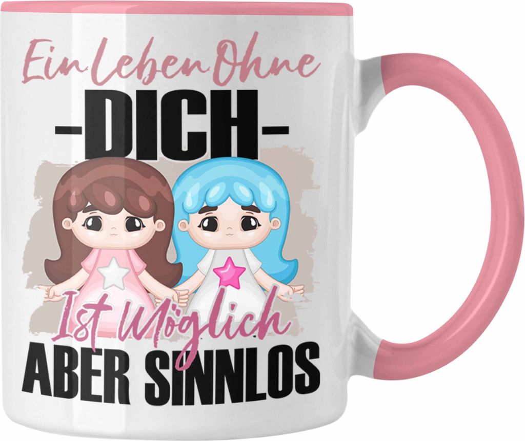 Trendation - Beste Freundin Tasse Geschenk Spruch BFF Geschenkidee Ein Leben Ohne Dich (Rosa)