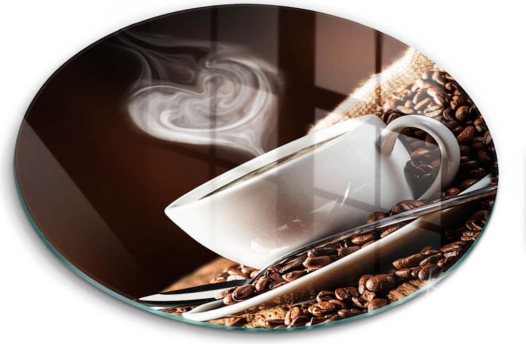 Glasschneideplatte - Herdabdeckplatte - fi30 cm -Schneidebrett - Spritzschutz - Kaffee und Tasse