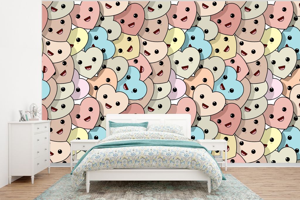 MuchoWow Fototapete für Wohnzimmer oder Schlafzimmer Wandtapete Vinyl Motivtapete Herz - Muster - Baby - 400x300 cm - Papiertapeten