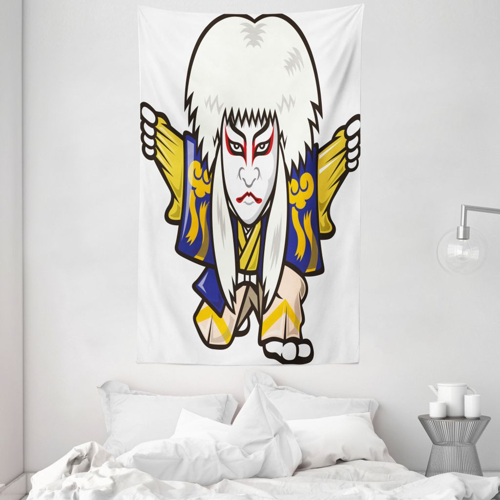 ABAKUHAUS Kabuki-Maske Wandteppich und Tagesdecke, Künstler in Kimono aus Weiches Mikrofaser Stoff Waschbar ohne Verblassen Digitaldruck, 140 x 23...