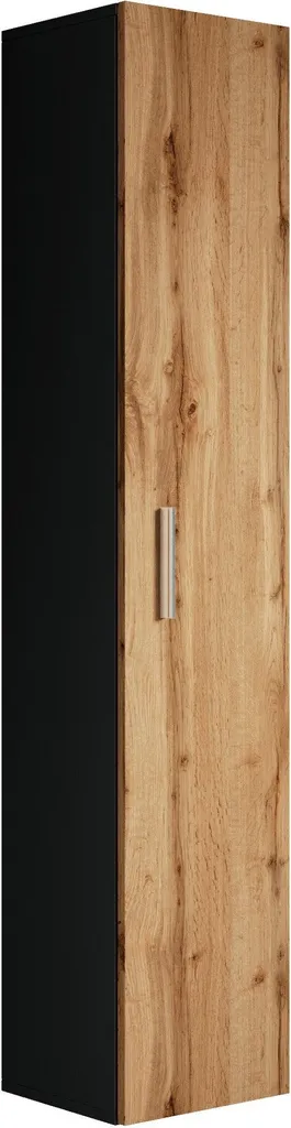 Colonna bagno sospesa Pluto 30 x 30 x 150 cm - Nero Opaco con Rovere