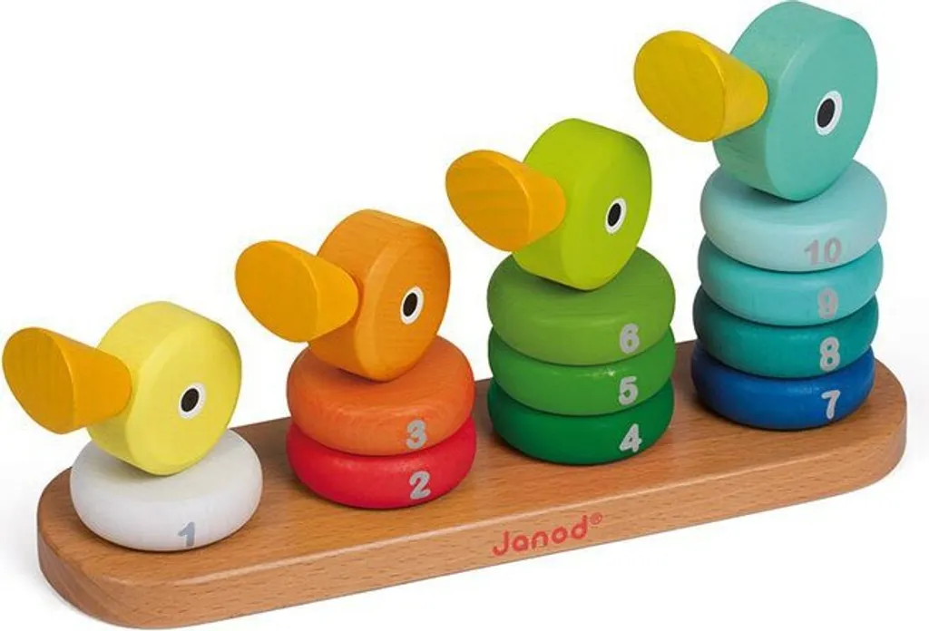 Janod Jeu d'empilage Famille de canards en bois Jouet éducatif premier âge