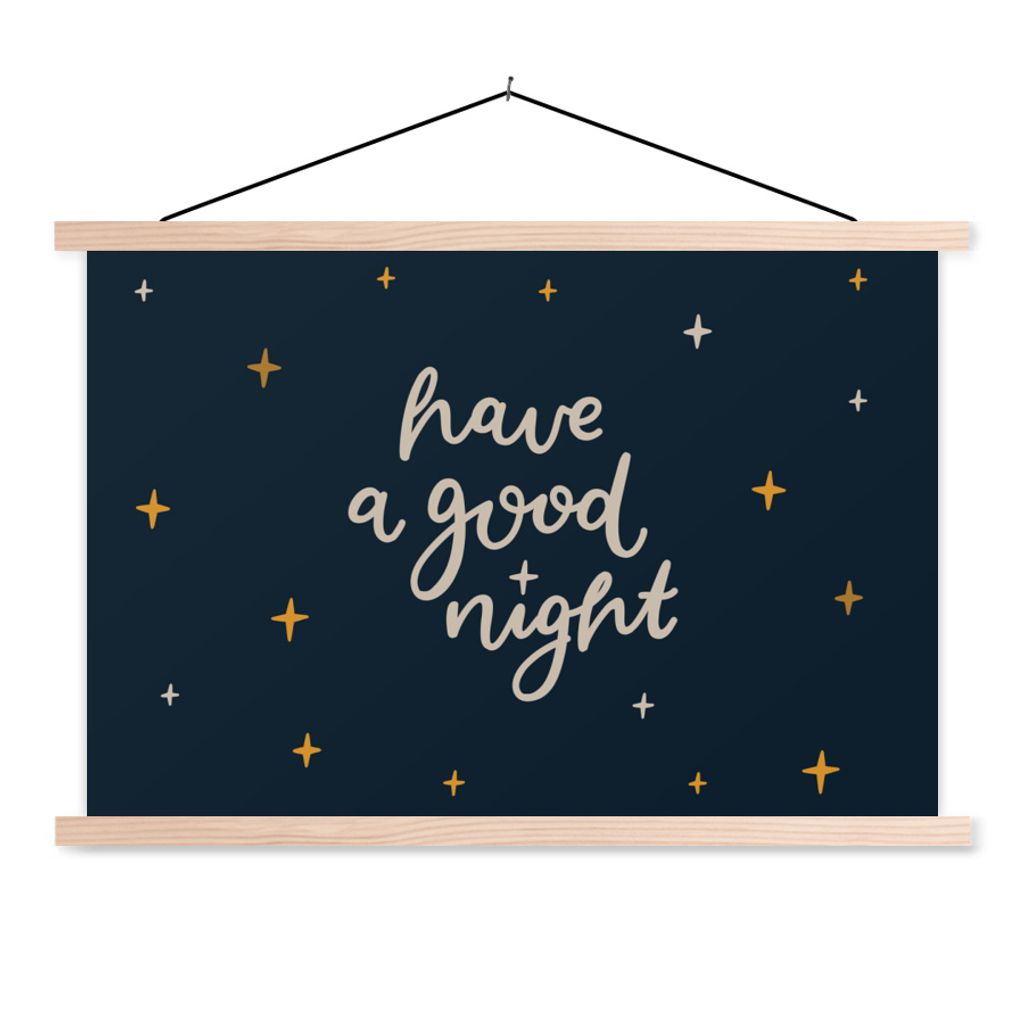MuchoWow Textilposter Sprichwörter - Eine gute Nacht - Kinder - Zitate - Kinder - Baby 120x80 cm mit holzfarbenen Rahmen - Aufhängeset