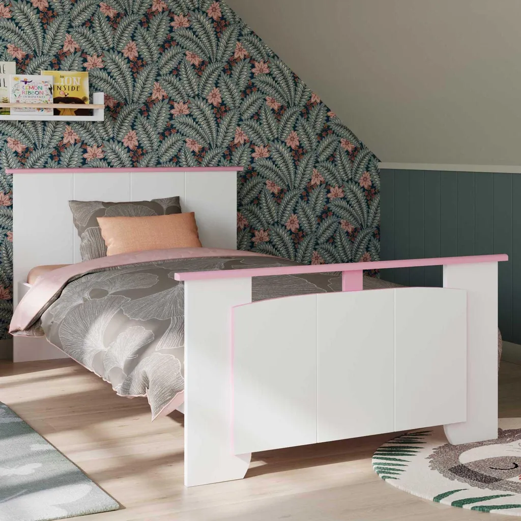 Lit enfant rose et blanc Biotiful 90x190 cm - Structure robuste et chic - 2