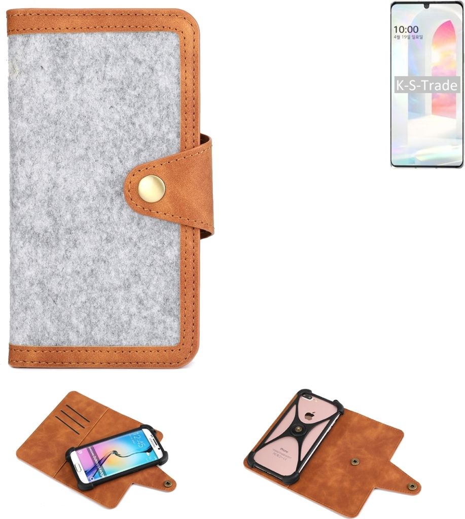 K-S-Trade Handyhülle kompatibel mit LG Electronics K31 Schutzhülle Filz-Hülle Kunst-Leder hellgrau braun (1x)