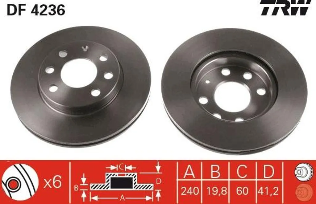 Disque de frein TRW DF4236 pour entretien Opel Corsa C référence 9195985