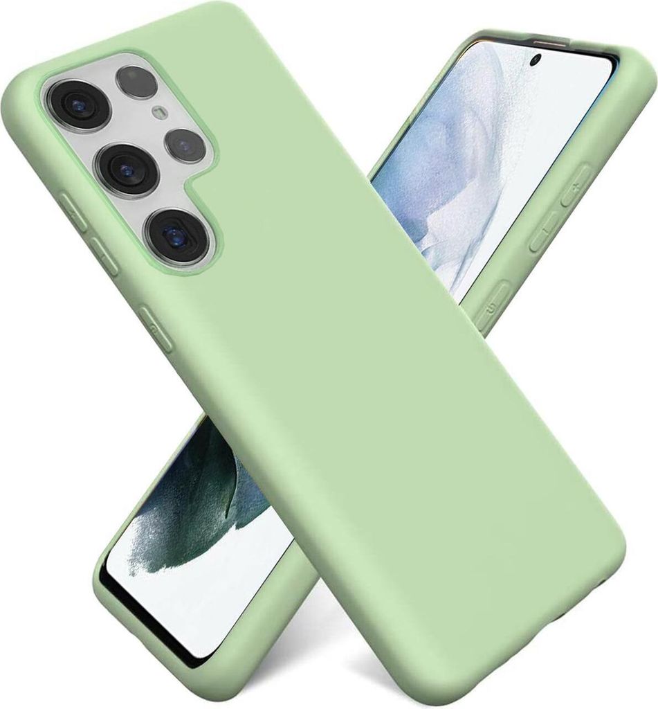 Conie TPU Schutzhülle für Samsung Galaxy S22 Ultra Tasche Case Cover Bumper Silikon Mikrofaser Inlay Hülle in Grün matt