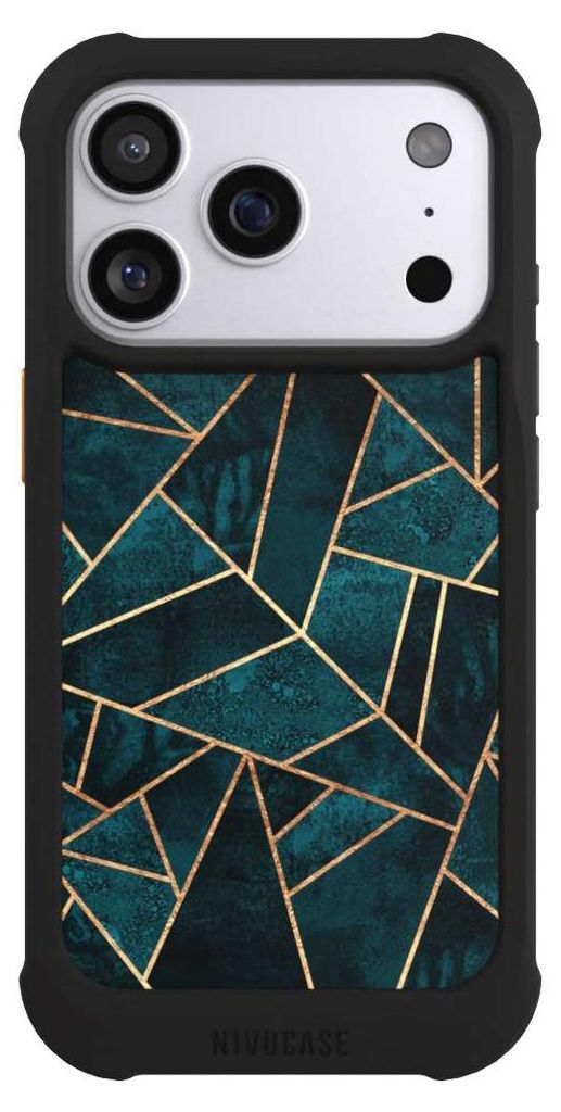 NIVOCASE Hülle für Apple iPhone 17 Pro Stoßfeste Handyhülle NIVOmax Case Schwarz Elisabeth Fredriksson Gold & Kupfer Stein