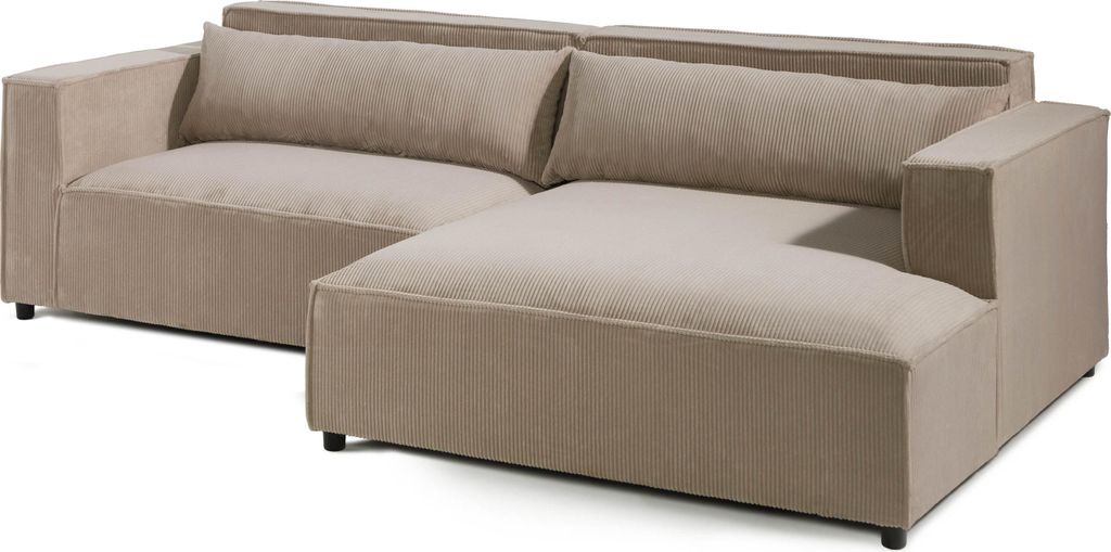 MASSIVMOEBEL24.DE|Ecksofa Ottomane rechts Cord Velours 266x150x80 beige FINN