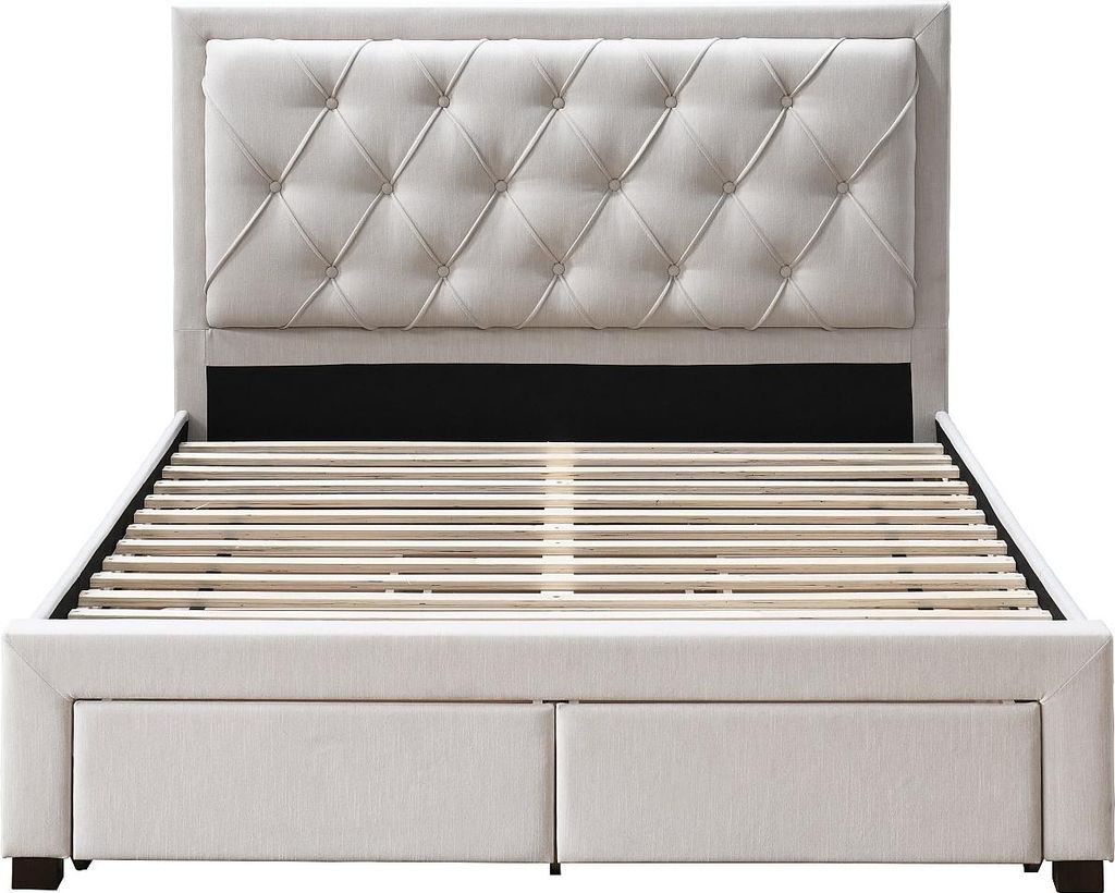 Bett mit Schubladen 160 × 200 cm - gepolstert - Beige - Produktbild 