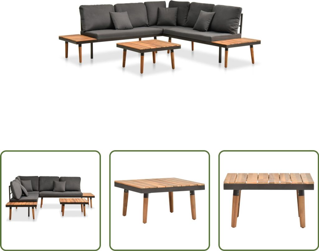 The Living Store 4-tlg. Garten-Lounge-Set mit Auflagen Massivholz Akazie