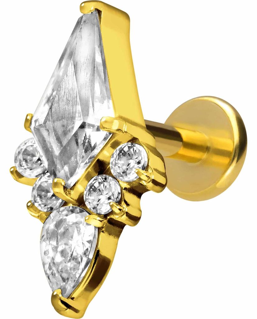 Ohrpiercing, Nasenpiercing Titan Labret mit Innengewinde KRISTALLSCHILD Gold Stablänge: 7mm | Stabstärke: 1,2mm