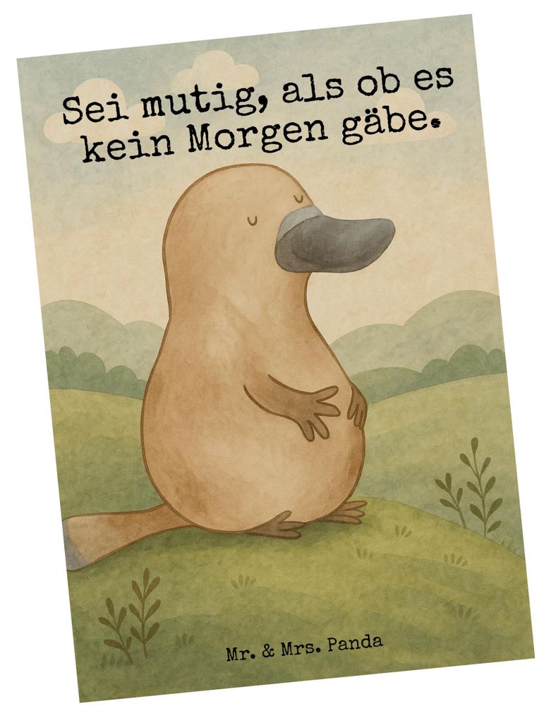 Mr. & Mrs. Panda Postkarte Schnabeltier Mut Design - Weiß - Geschenk, Weltreise, Ansichtskarte, Neustart, Ansichtskarten, Arbeit, Lebensweisheit, ...