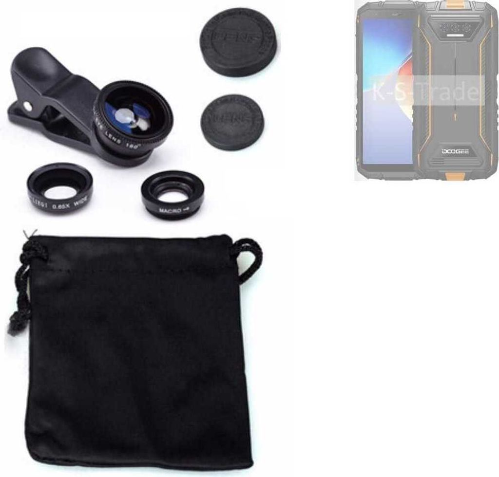 K-S-Trade Smartphone Kamera Linsen Set Kompatibel mit Doogee S41T 3in1 Clip-On Kamera Adapter Macro Weitwinkel FishEye Fischauge Objektiv Linse