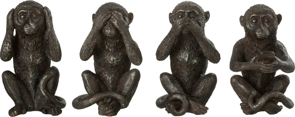 Décoration Zen Singe Sagesse Marron Lot de 4 Figurines Intérieur Calme