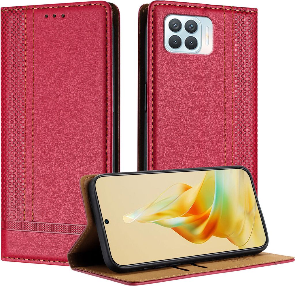 Handyhülle für OPPO A93 4G Leder Flip Klappbare Schutzhülle mit Standfunktion Rot