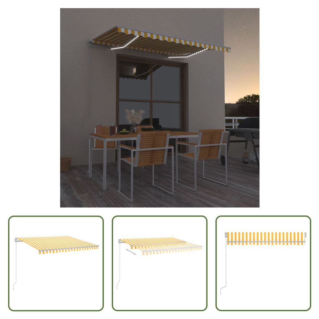 The Living Store Markise Manuell Einziehbar mit LED 300x250 cm Gelb und Weiß