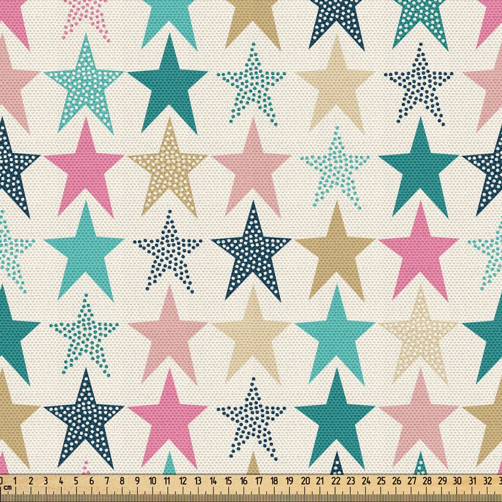 ABAKUHAUS Retro Gewebe als Meterware, Gekritzel-Art-geometrische Stern-Formen mit Punkt-kindischem festlichem Gelegenheits-Parteithema, 10 M (148 x...