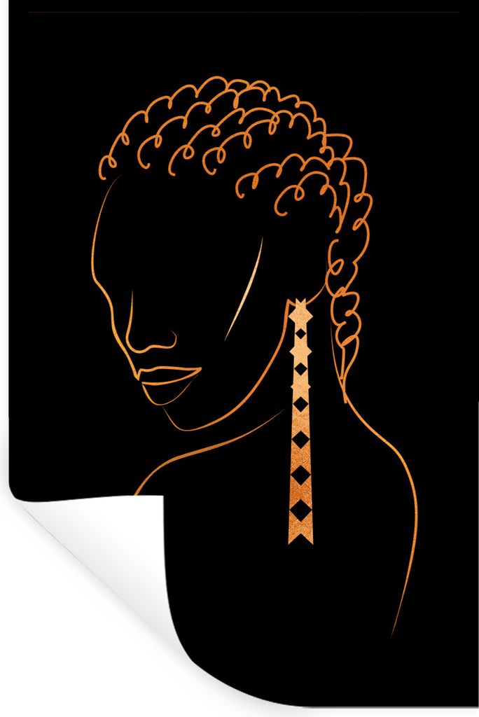 MuchoWow Wandtattoo Wandsticker Wandaufkleber Frau - Gold - Ohrring - Strichzeichnung 20x30 cm Selbstklebend und Repositionierbar - Sticker - Dek...