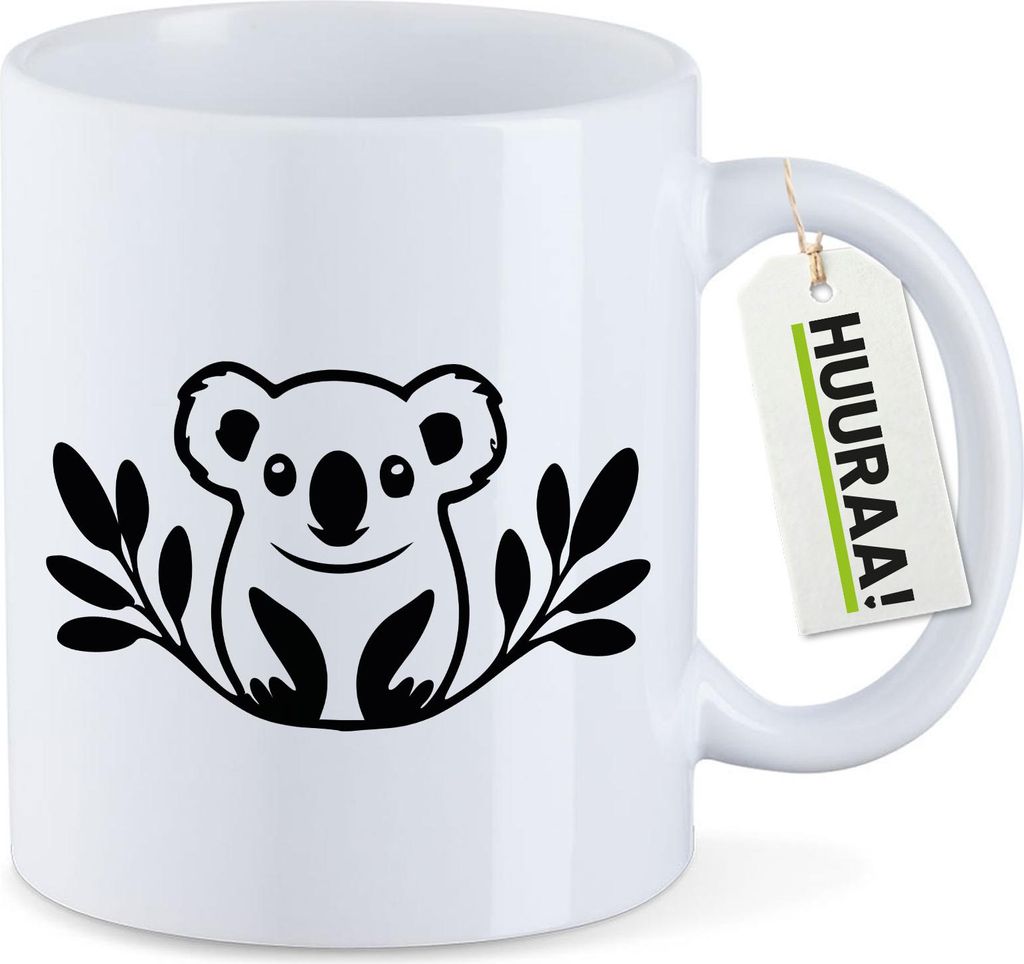 Huuraa Kaffeetasse Koala Silhouette 330ml Weiß Keramik Kaffeebecher Geschenkidee