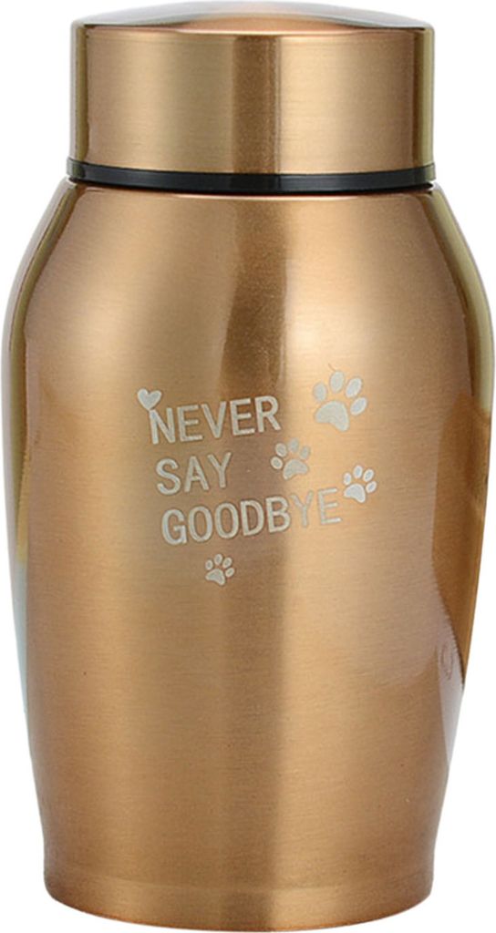 Mini-Urne für Haustiere, für Hunde und Katzen, Asche, „Never Say Goodbye“, Pfotenabdruck des Haustiers, Gedenkurnen aus Edelstahl für Asche