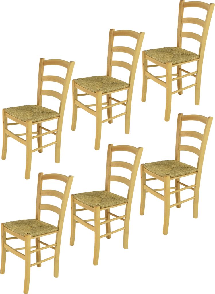 t m c s Tommychairs - 6er Set Stühle VENICE für Küche und Esszimmer, robuste Struktur aus lackiertem Buchenholz im Farbton Naturfarben und Sitzf...
