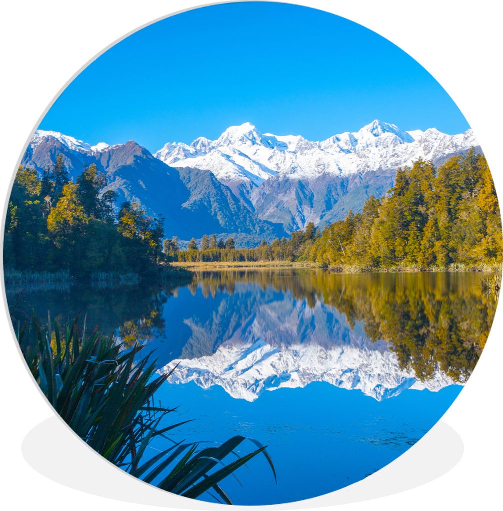MuchoWow Rundes Wandbild - Runde Bilder Spiegelung der Berge im Matheson-See, Neuseeland Ø 60 cm Kreis Wanddekoration Kunststoff - Wandkreis - W...