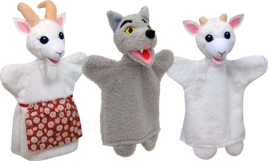 3er Set Handpuppen Wolf und Ziege 18,5 cm Mehrfarbig, 24702P