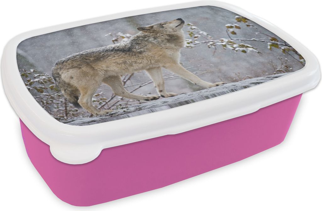 KitchenYeah Lunchbox Brotzeit Brotdose 17x11 cm Wolf - Winter - Schnee Kinder Brotzeitdose - Lunchpaket - Brotkasten - Sandwich Box