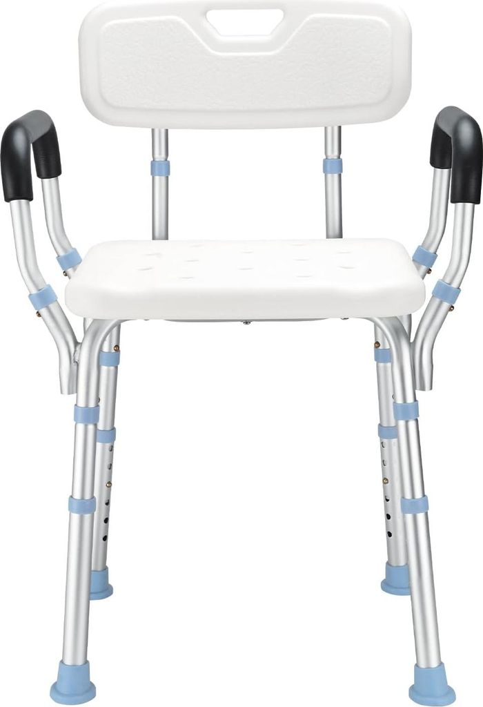Höhenverstellbarer Duschstuhl mit Rückenlehne und Armlehnen - Duschsitz 41-53 cm Tragfähigkeit bis 136 kg für Senioren