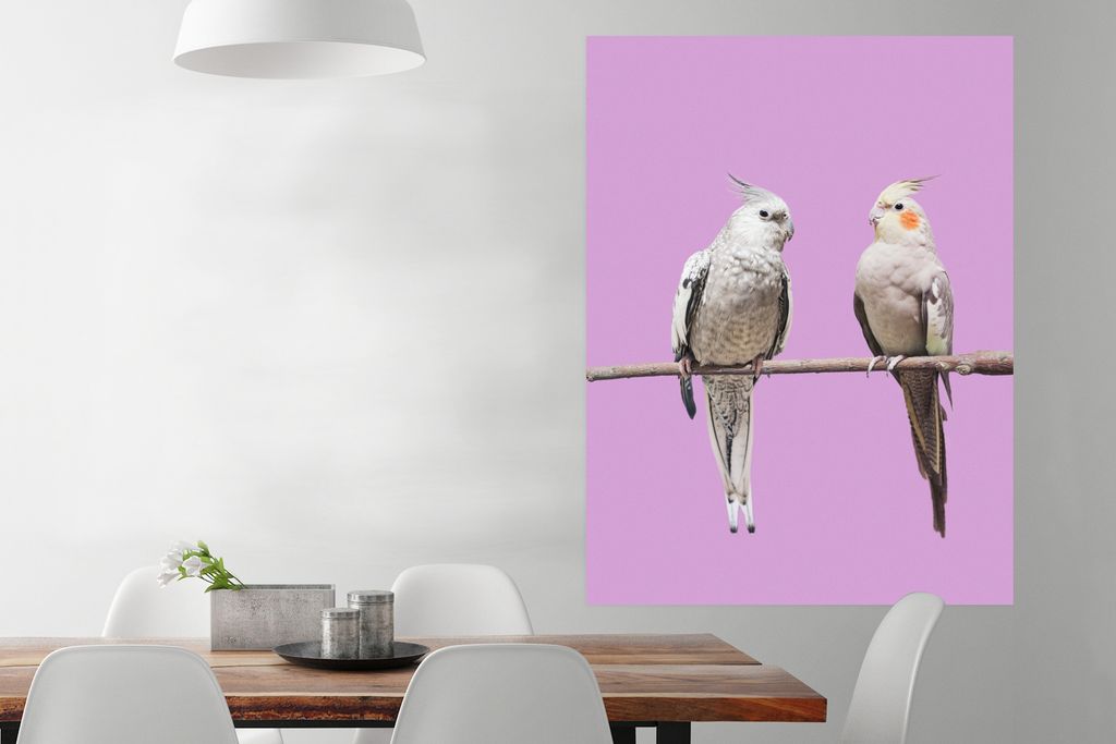 MuchoWow Poster Sittich - Zweig - Rosa 90x120 cm - Wohnzimmer