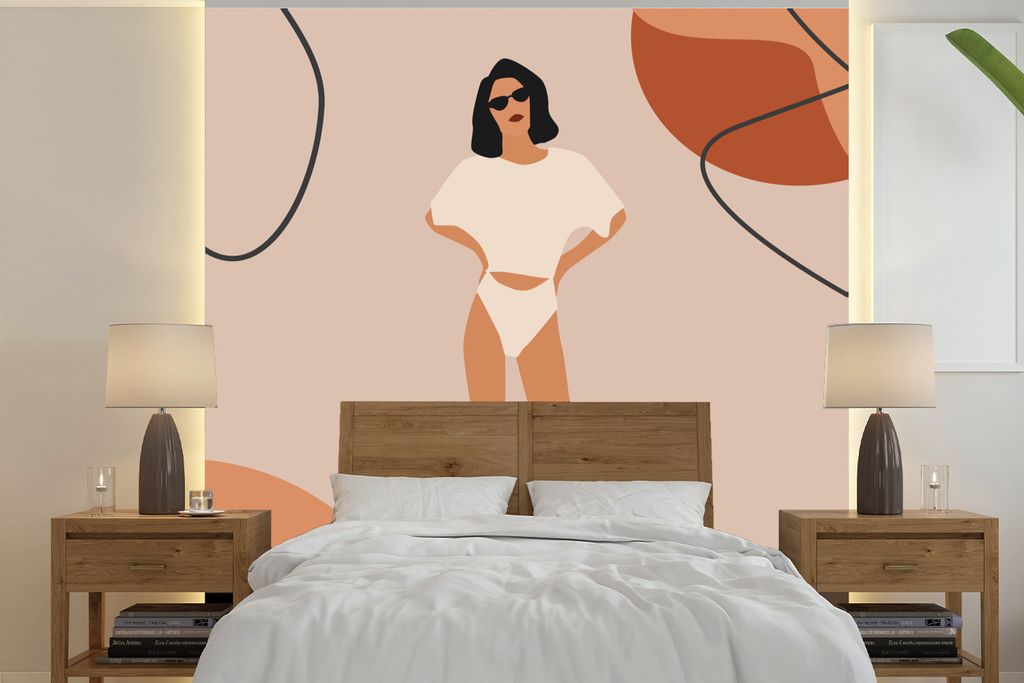 MuchoWow Fototapete für Wohnzimmer oder Schlafzimmer Wandtapete Vinyl Motivtapete Sommer - Frau - Abstrakt - 350x350 cm - Schlafzimmertapete