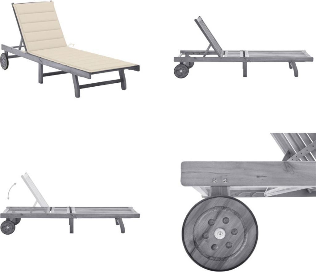 vidaXL Sonnenliege mit Auflage Grau Akazie Massivholz - Sonnenliege - Sonnenliegen - Holz-Sonnenliege - Holz-Sonnenliegen