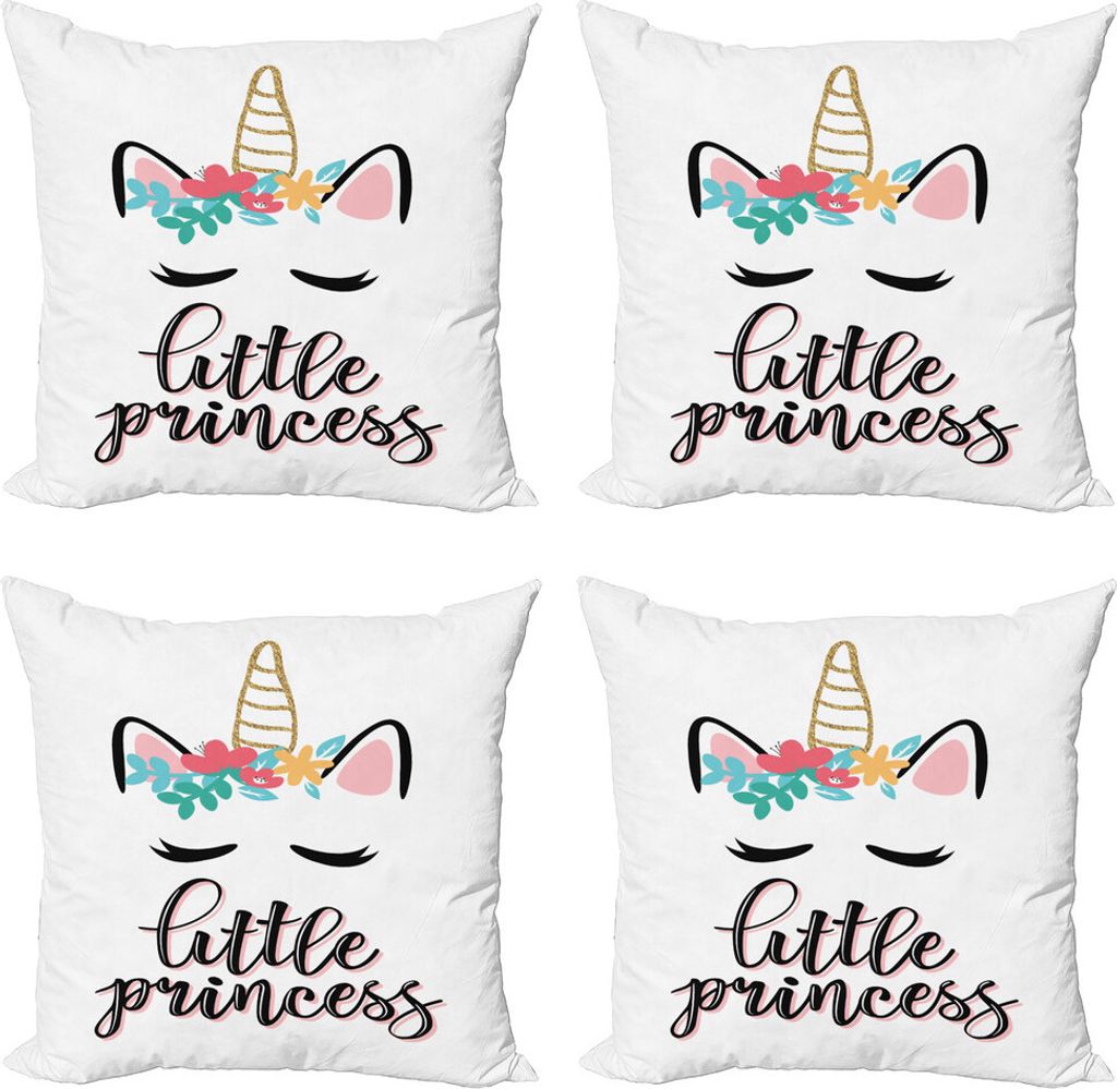 ABAKUHAUS Sprichwort Kissenbezug Set (4 Stück), Little Princess Phrase Girly, Moderner Doppelseitiger Digitaldruck, 60 cm x 60 cm, Mehrfarbig