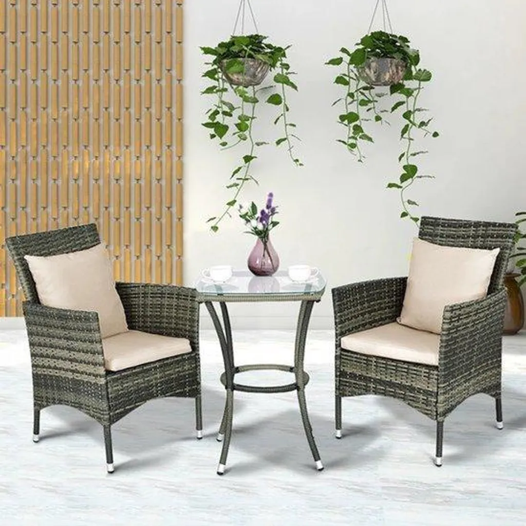 Salon de jardin rotin 3 pièces durable, mobilier extérieur sans rouille