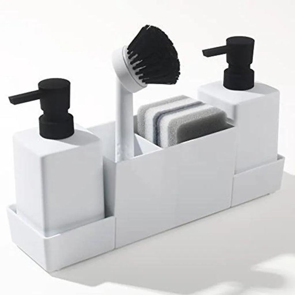 Organisateur d'évier de cuisine : Distributeur de savon et porte-brosse