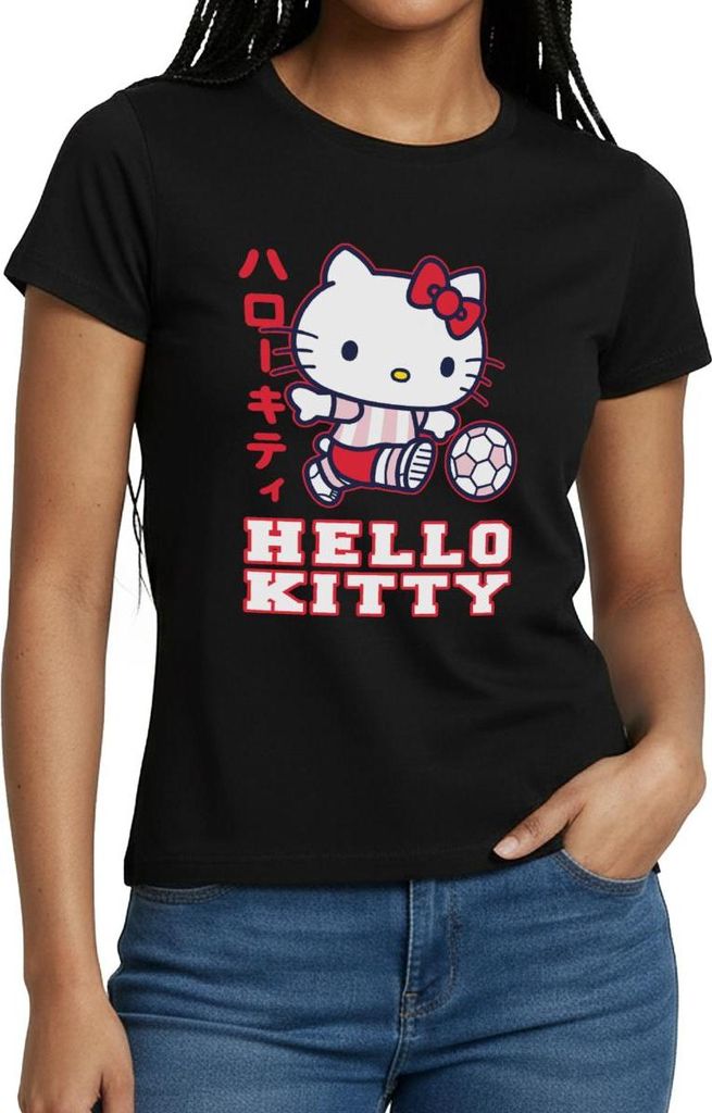 Spreadshirt Hello Kitty Spielt Fussball Sport Frauen T-Shirt, XXL, Schwarz