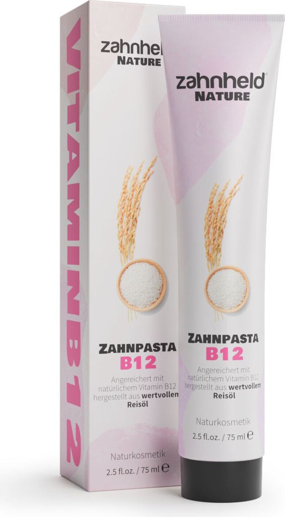 Zahnheld Nature Zahnpasta B12 - (75 ml (5er Pack)) Zahncreme zur Ergänzung bei erhöhtem Vitamin B12 Bedarf, Fluoridfrei, Minzgeschmack, vegan